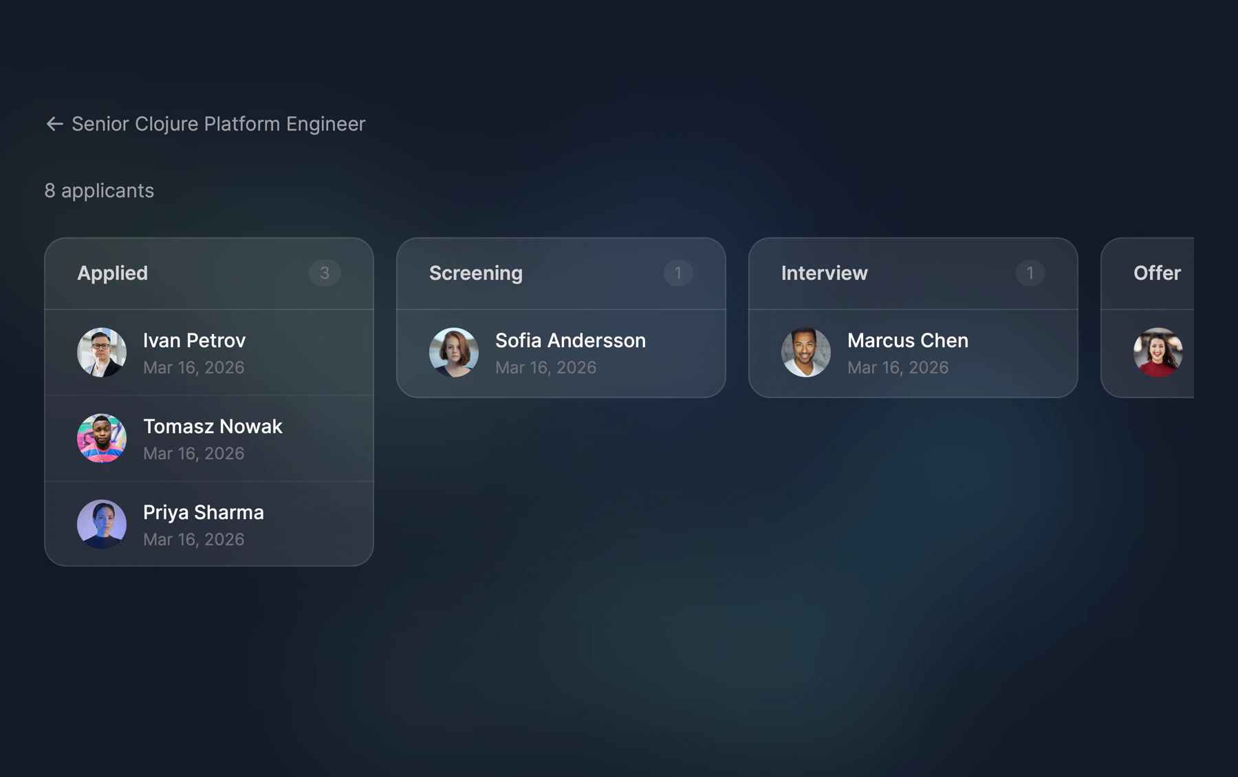 ClojureStream applicant tracking board